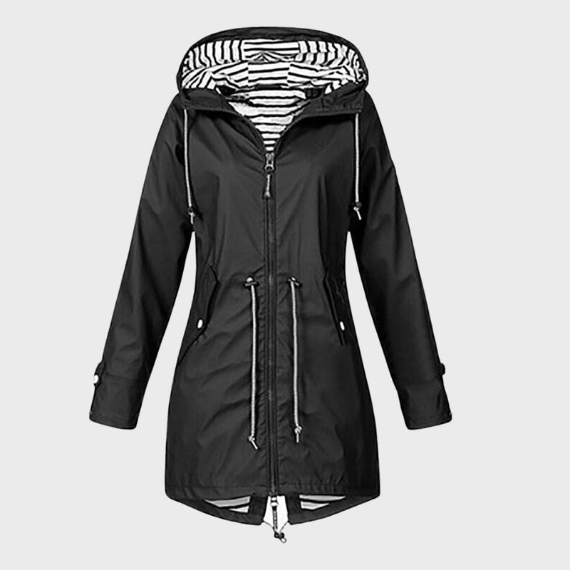 Hooded Zip Up Coat for Women - Drawstring Waist - Image 9