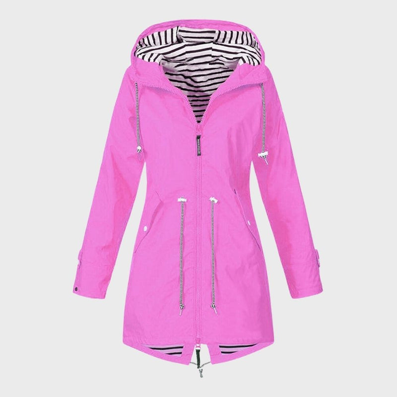 Hooded Zip Up Coat for Women - Drawstring Waist - Image 7