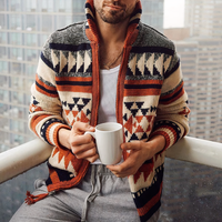 Patterned Hooded Zip-Up Jacket for Men - Long Sleeve - Image 1