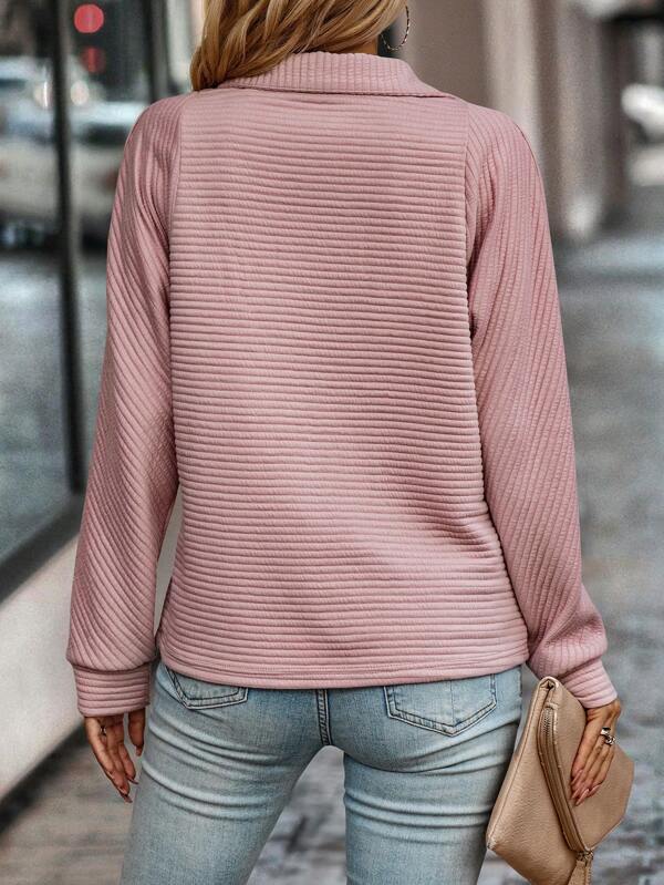 Half Zip Long Sleeve Sweater for Women - Relaxed Fit - Image 6