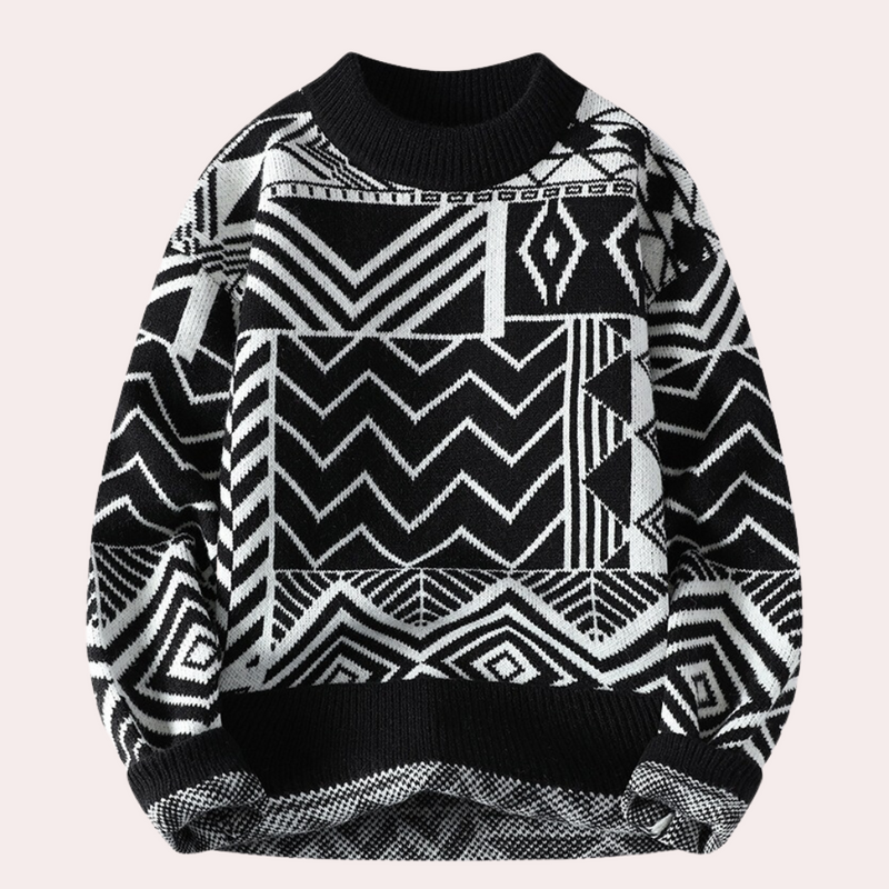 Crew Neck Sweater for Men - Geometric Print - Image 2