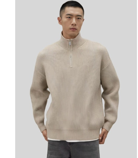 Ribbed Knit Quarter Zip Sweater for Men - Raglan Sleeves - Image 5