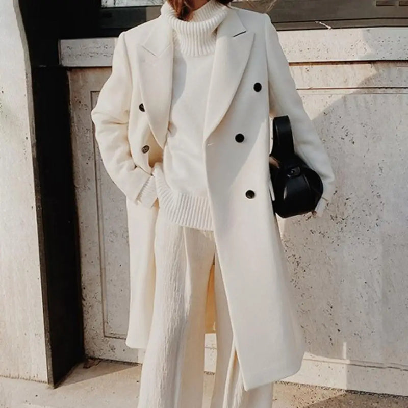 Double Breasted Long Coat for Women - Notched Lapel - Image 3