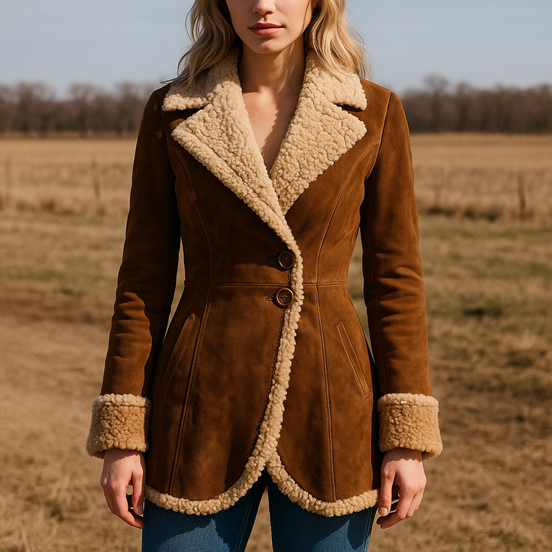 Fitted Coat for Women - Shearling Trim - Image 1