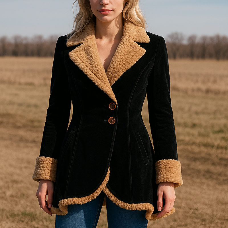 Fitted Coat for Women - Shearling Trim - Image 2