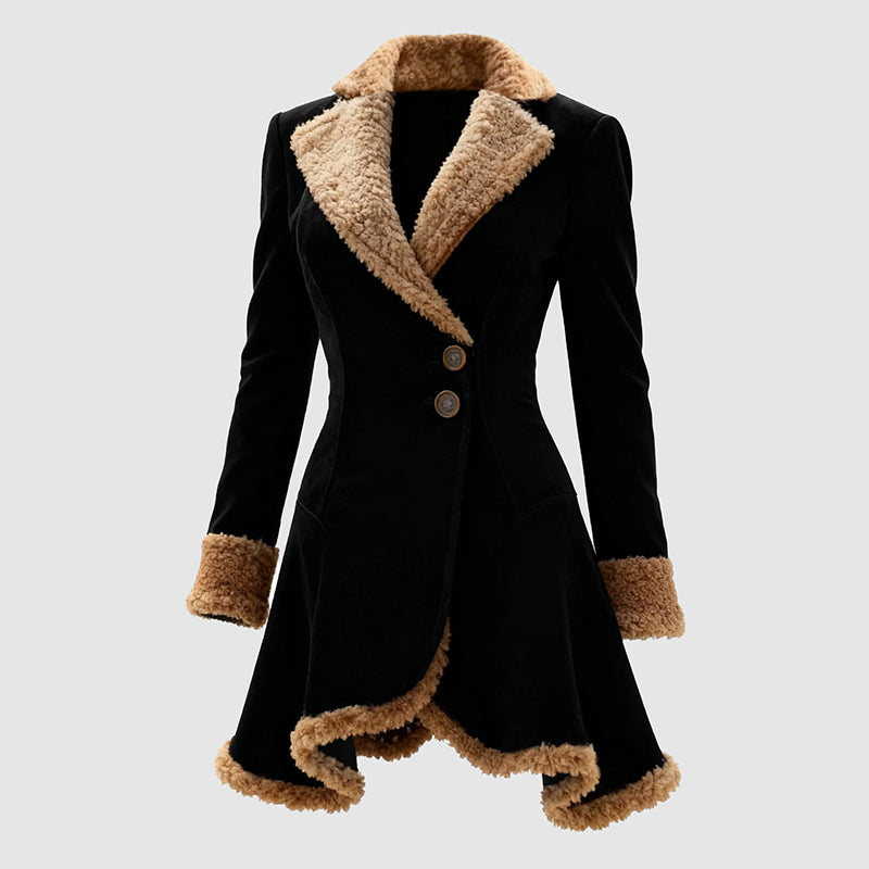 Fitted Coat for Women - Shearling Trim - Image 3