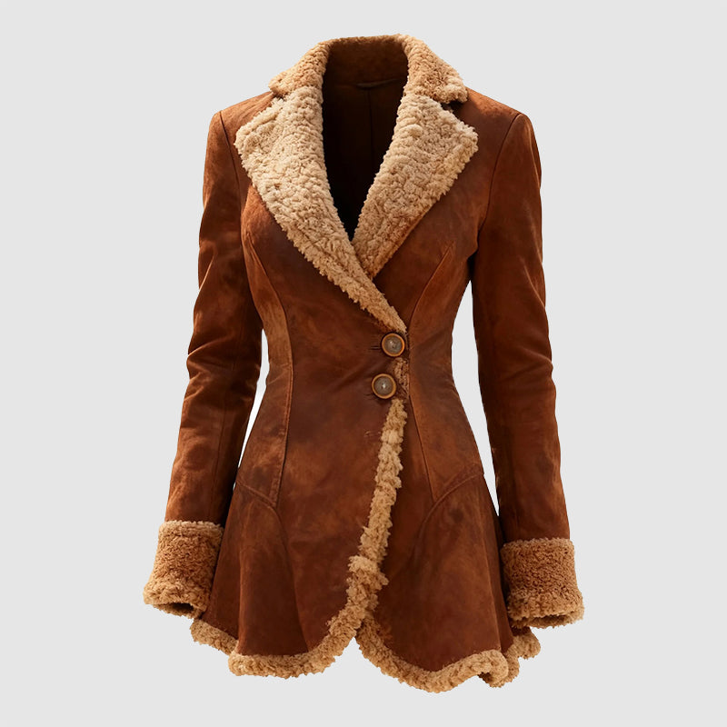 Fitted Coat for Women - Shearling Trim - Image 4