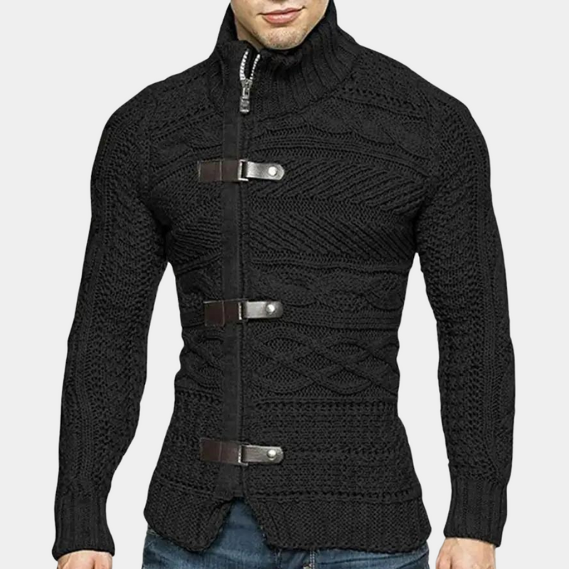 Cable Knit Zip-Up Sweater for Men - Slim Fit - Image 2
