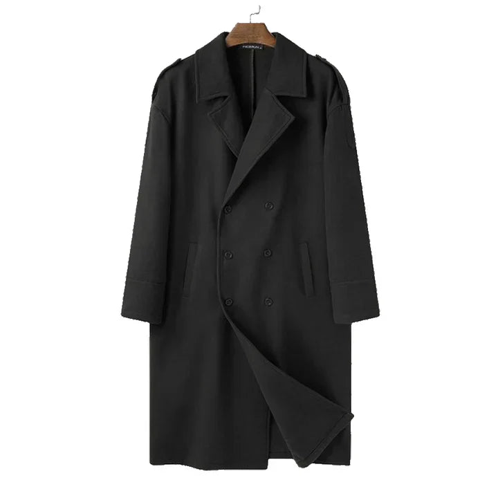 Double-Breasted Long Coat for Men - Notch Lapel - Image 2