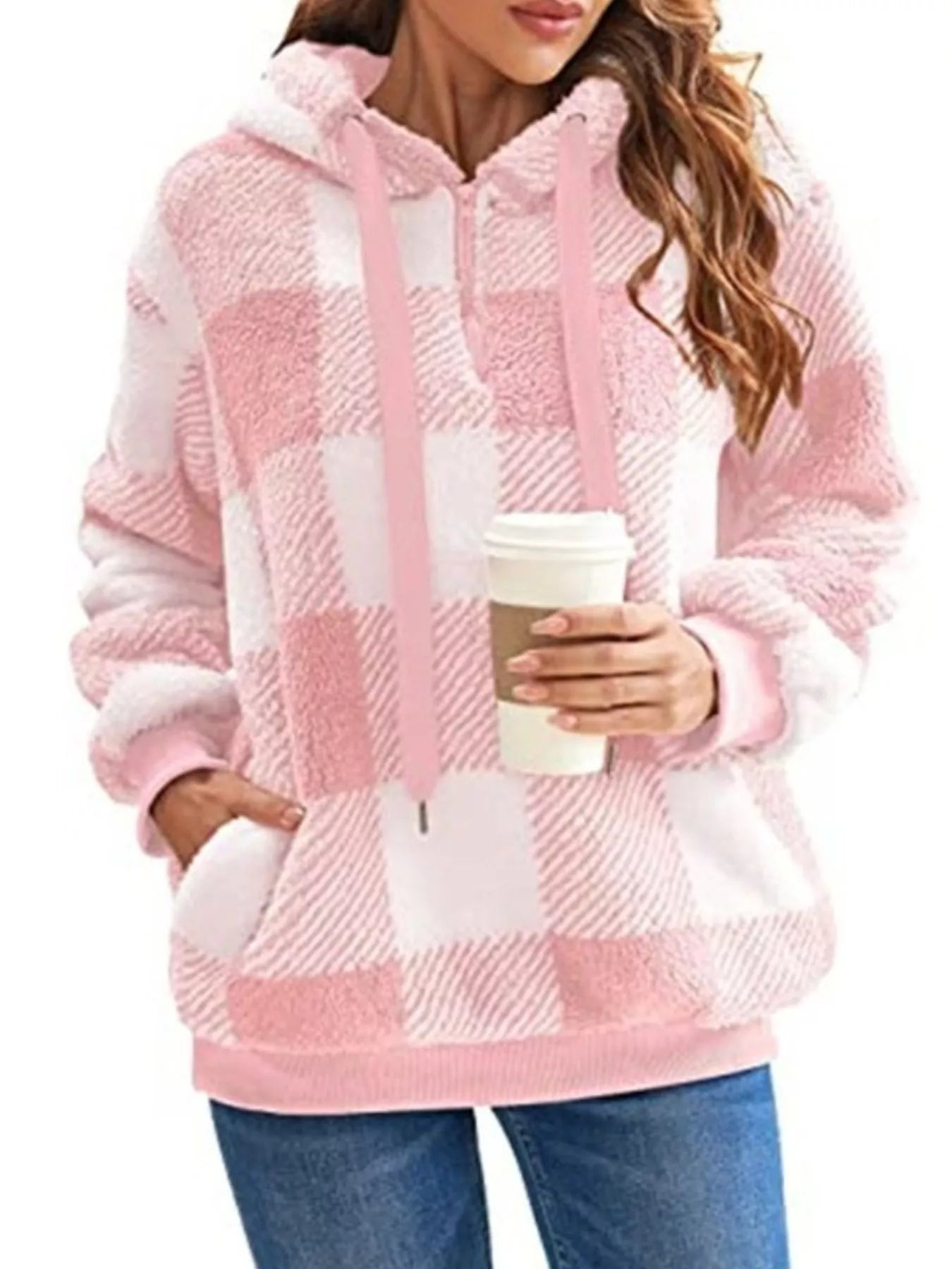 Plaid Hooded Pullover for Women - Half-Zip - Image 16