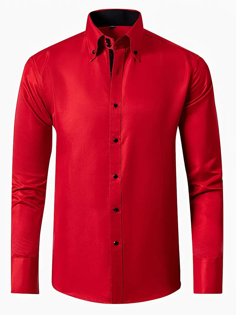 Button-Down Slim Fit Dress Shirt for men - Long Sleeve Point Collar - Buttoned Cuffs Solid Color - Image 3