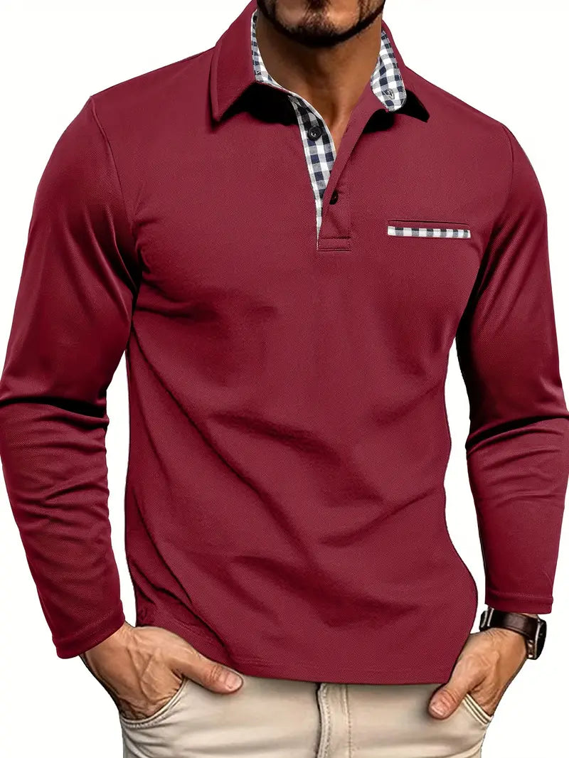 Long Sleeve Polo Shirt for Men - Button-Down Collar Chest Pocket - Image 2