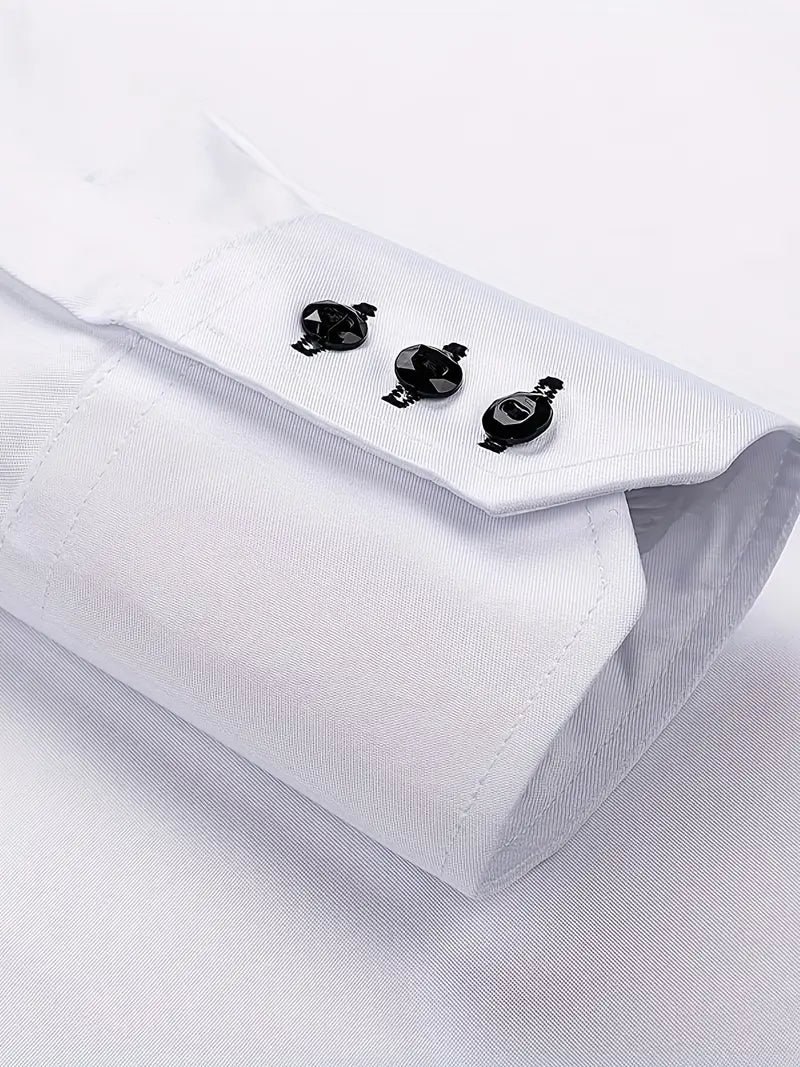 Button-Down Slim Fit Dress Shirt for men - Long Sleeve Point Collar - Buttoned Cuffs Solid Color - Image 8