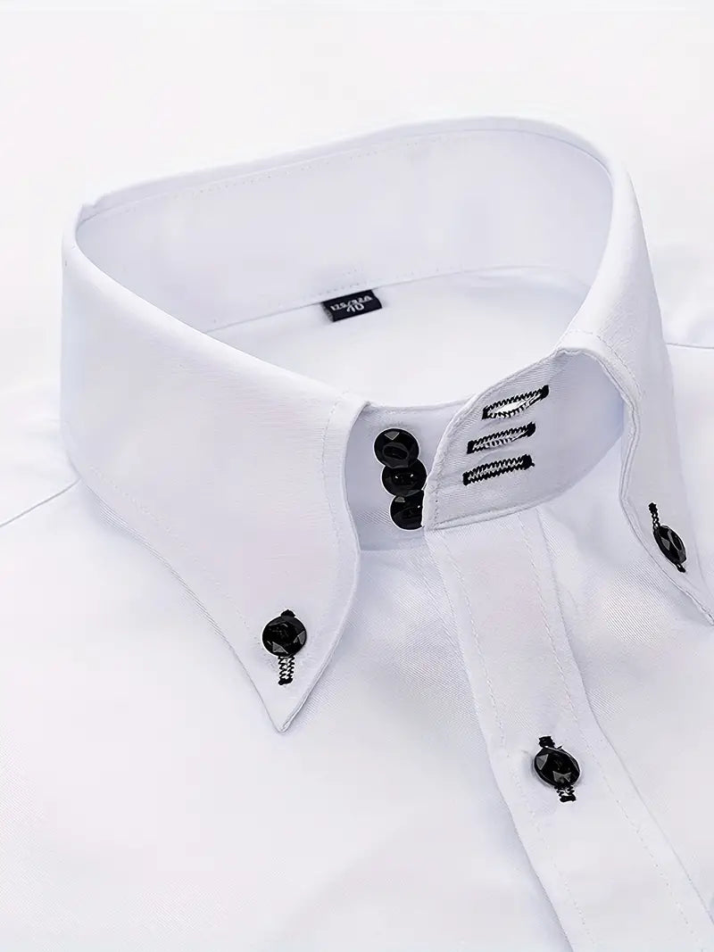 Button-Down Slim Fit Dress Shirt for men - Long Sleeve Point Collar - Buttoned Cuffs Solid Color - Image 10