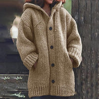 Knit Hooded Cardigan Sweater for Women - Button Front - Image 2