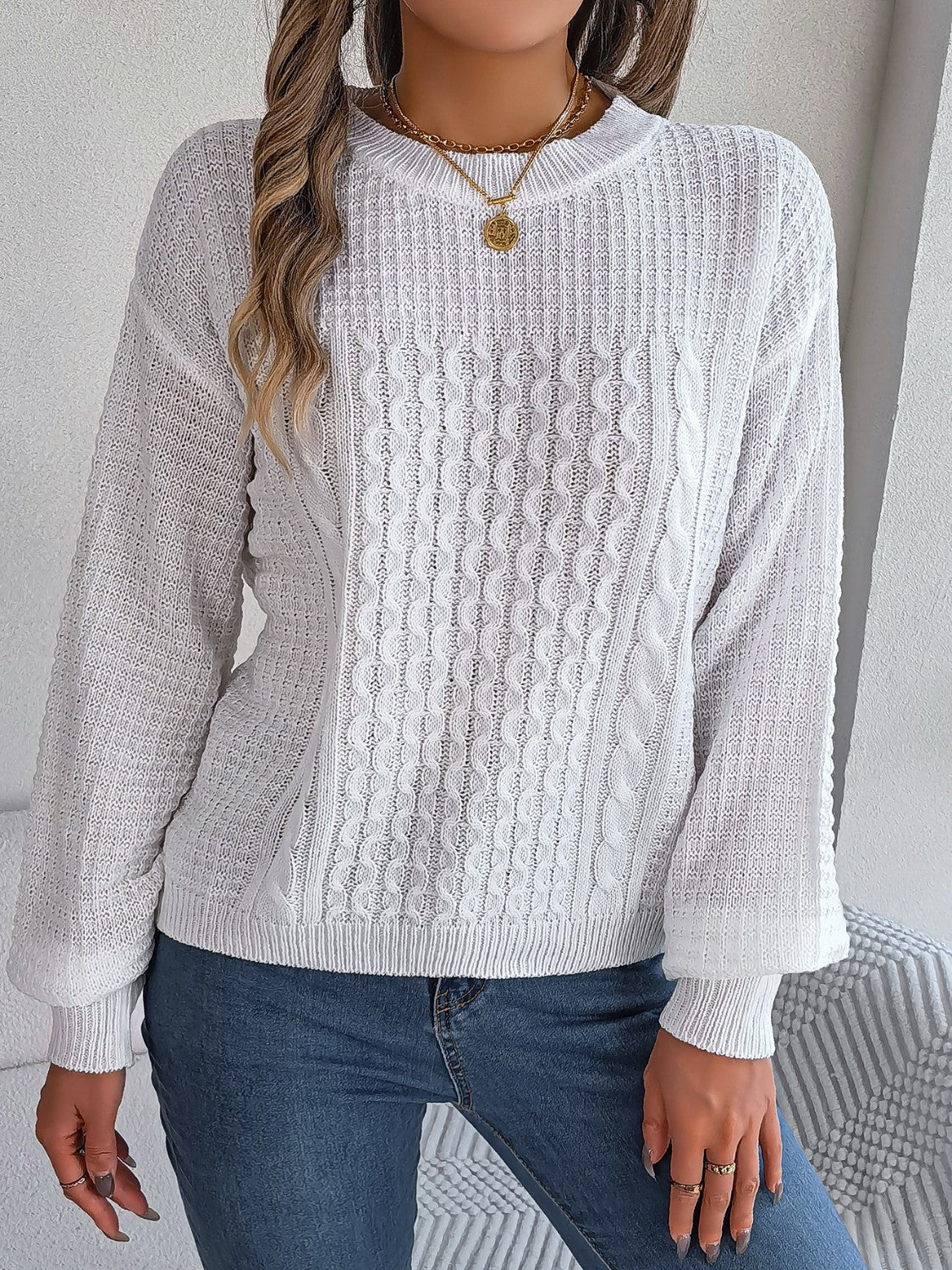 Cable Knit Pullover Sweater for Women - Relaxed - Image 5