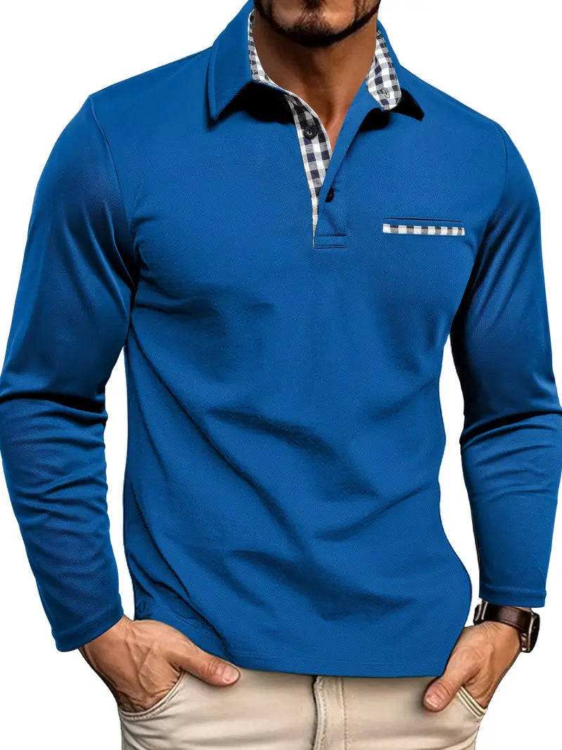 Long Sleeve Polo Shirt for Men - Button-Down Collar Chest Pocket - Image 5
