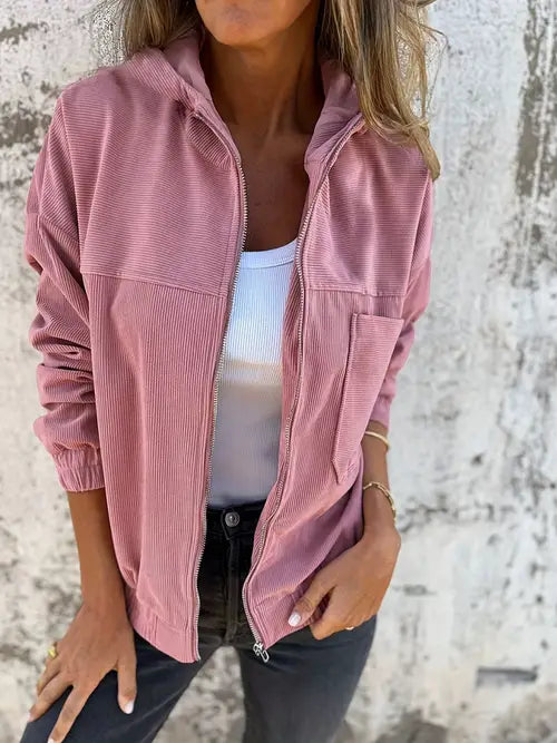 Hooded Zip-Up Jacket for Women - Chest Pocket - Image 2