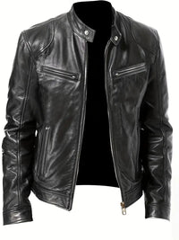 Leather Racer Jacket for Men - Zip Front - Image 1