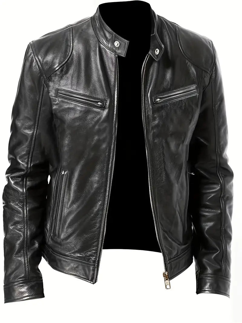 Leather Racer Jacket for Men - Zip Front - Image 1