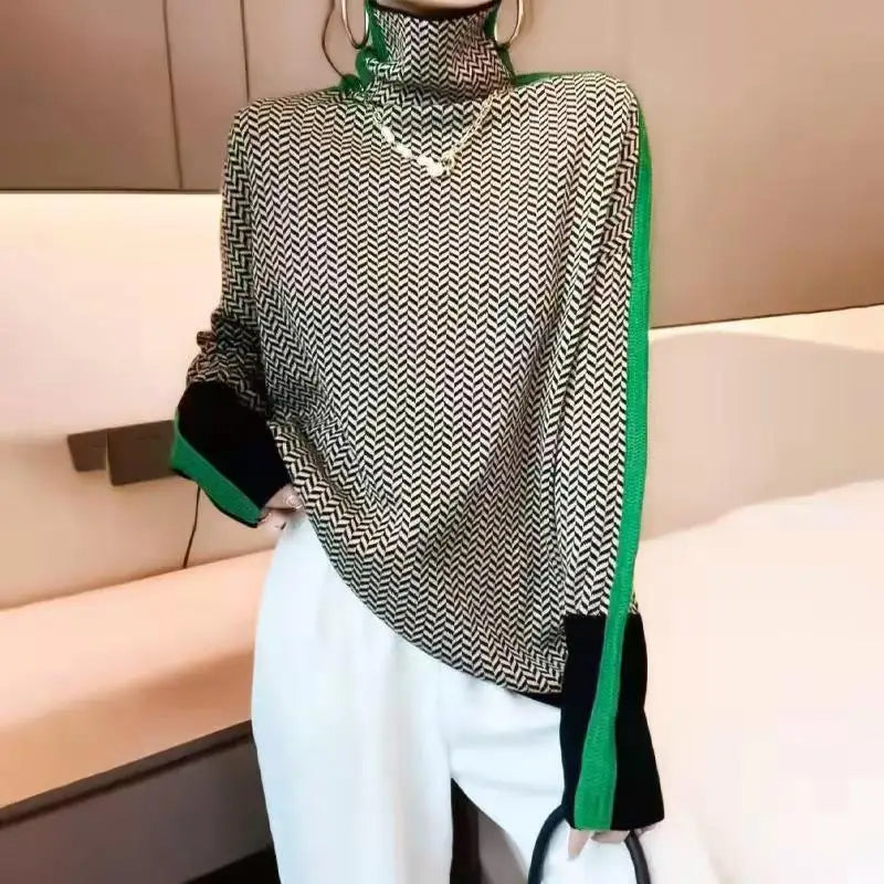 Turtleneck Patterned Sweater for Women - Long Sleeve - Image 4