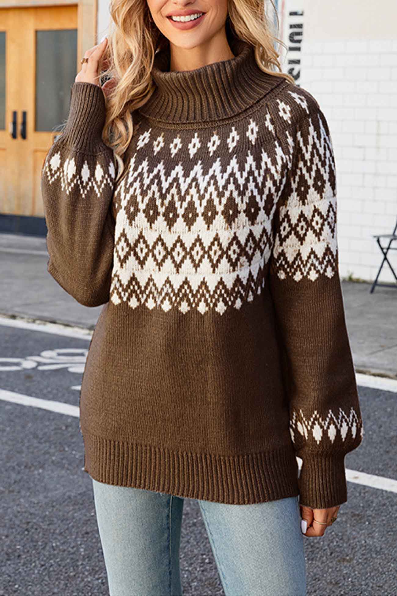 Fair Isle Sweater for Women - Turtleneck - Image 4