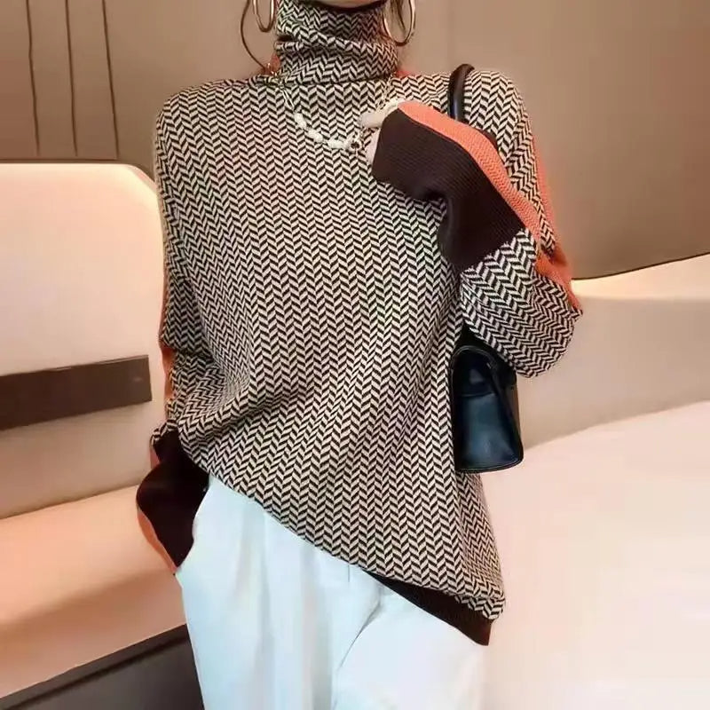 Turtleneck Patterned Sweater for Women - Long Sleeve - Image 1