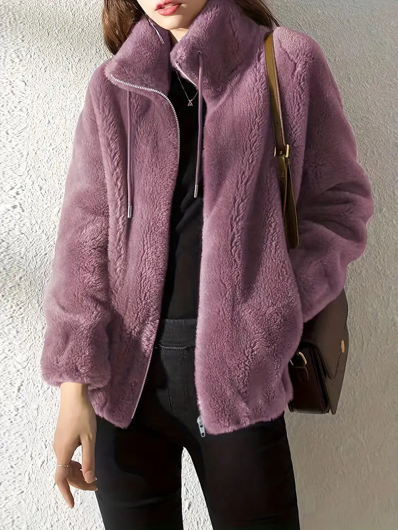Faux Fur Zip-Up Jacket for Women - Long Sleeve - Image 1