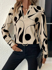 Printed V-Neck Blouse for Women - Long Sleeve - Image 1