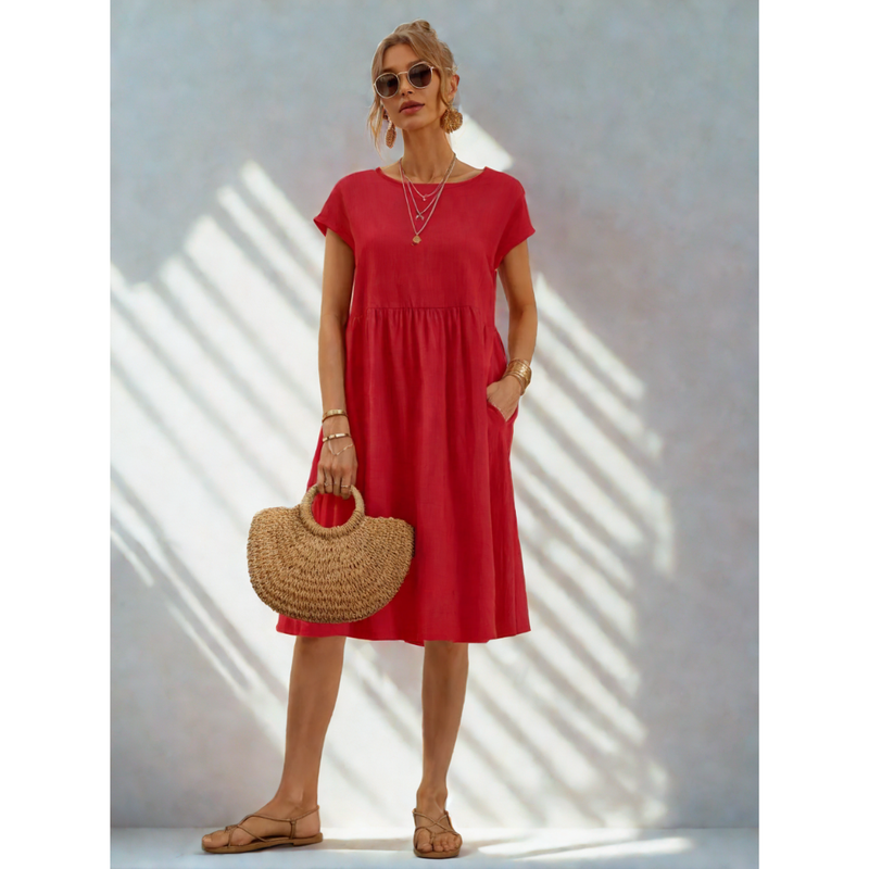 T-Shirt A-Line Dress for Women - Knee Length Pocket Dress - Image 1