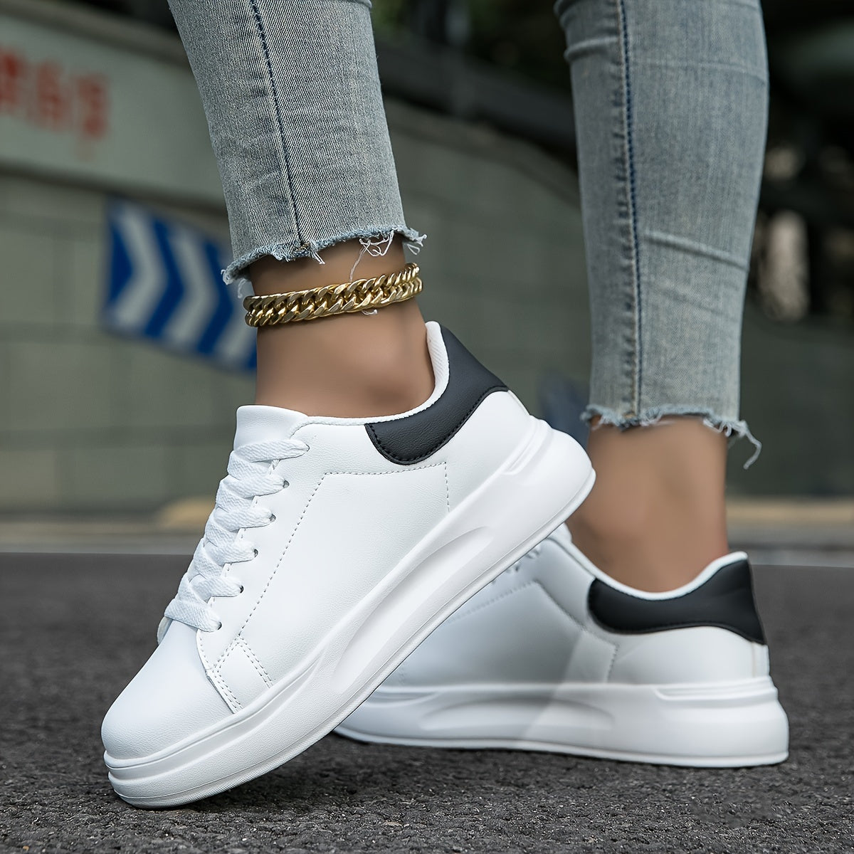 Platform Sneakers for Women - Contrast Heel Detail - Image 11