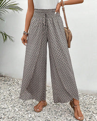 Wide Leg Palazzo Pants for women - High Waisted Elastic Waist Drawstring - Relaxed Fit Printed - Image 1