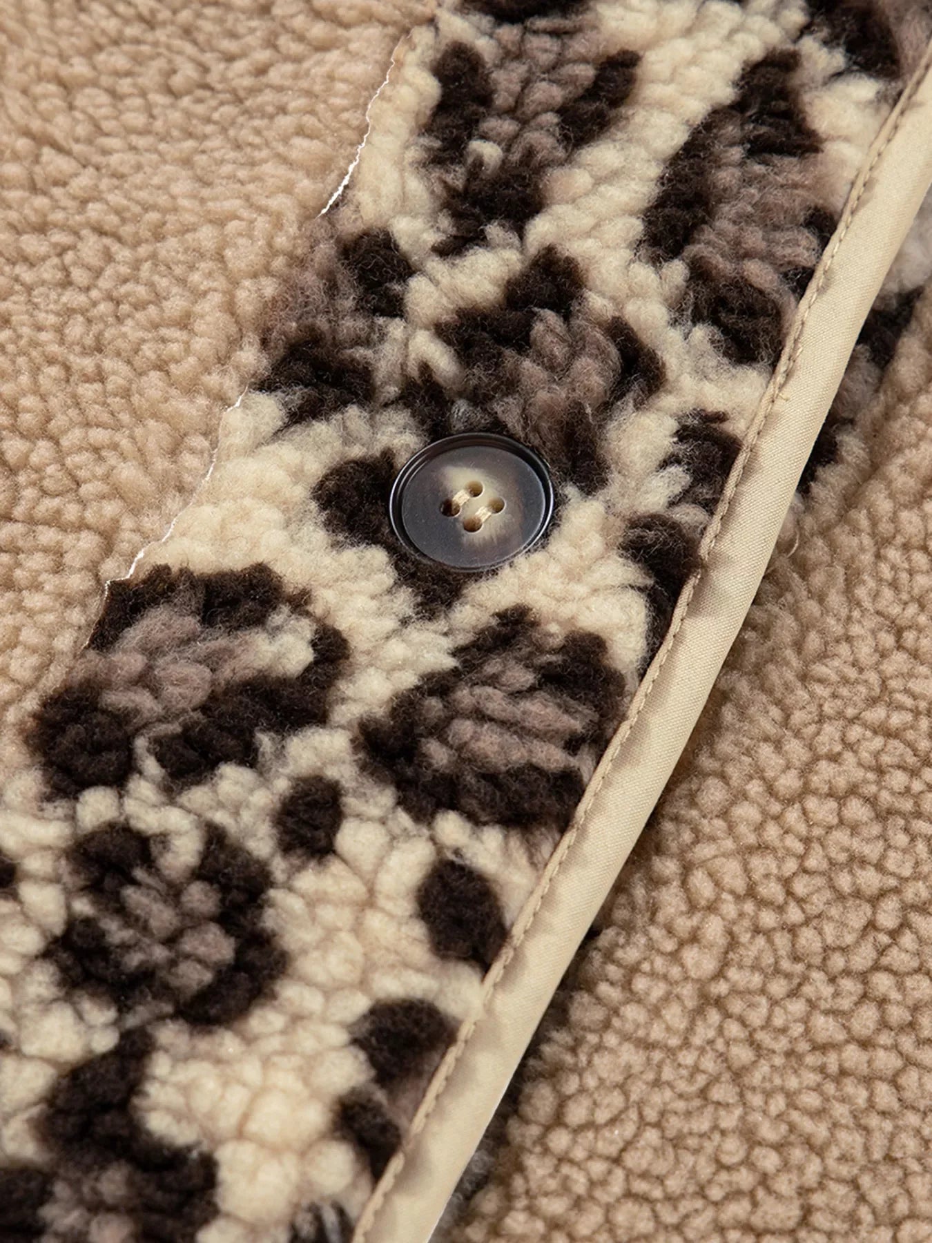 Sherpa Jacket for Women - Leopard Print Trim - Image 14