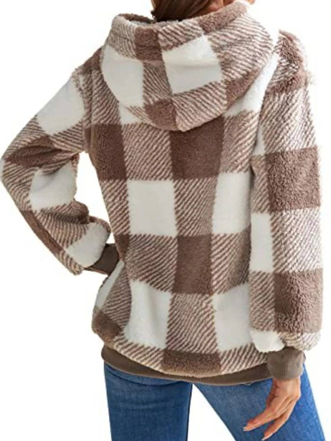 Plaid Hooded Pullover for Women - Half-Zip - Image 6