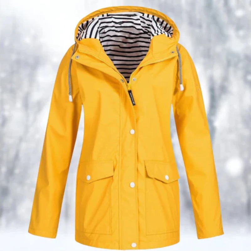 Hooded Raincoat Coat for Women - Button Front - Image 1