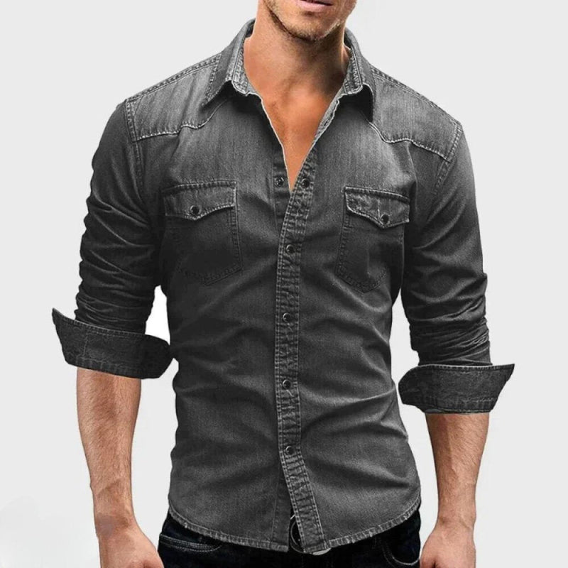 Denim Button-Up Shirt for Men - Long Sleeve - Image 1