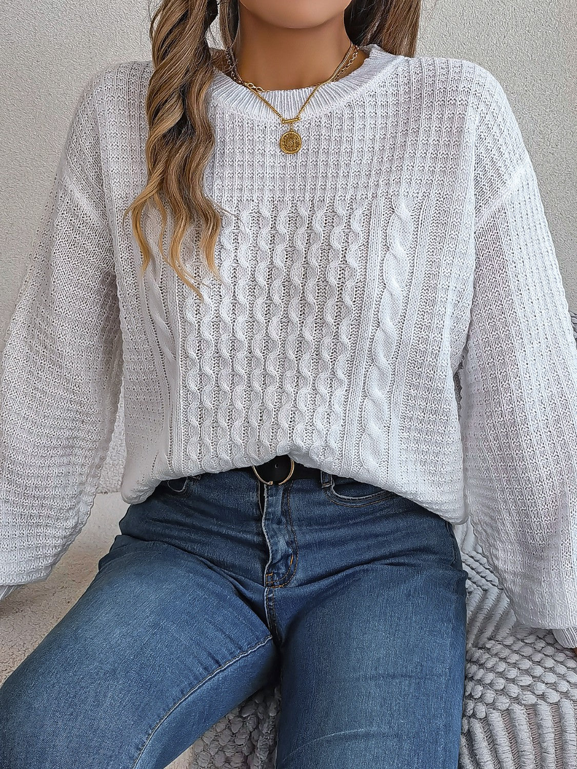 Cable Knit Pullover Sweater for Women - Relaxed - Image 6