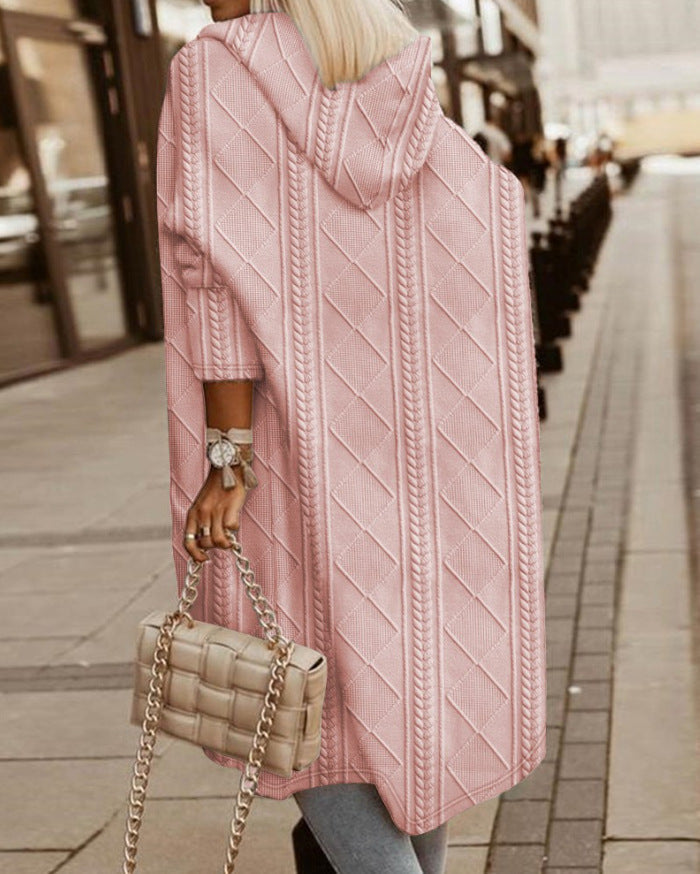 Knit Hooded Coat for Women - Relaxed - Image 5