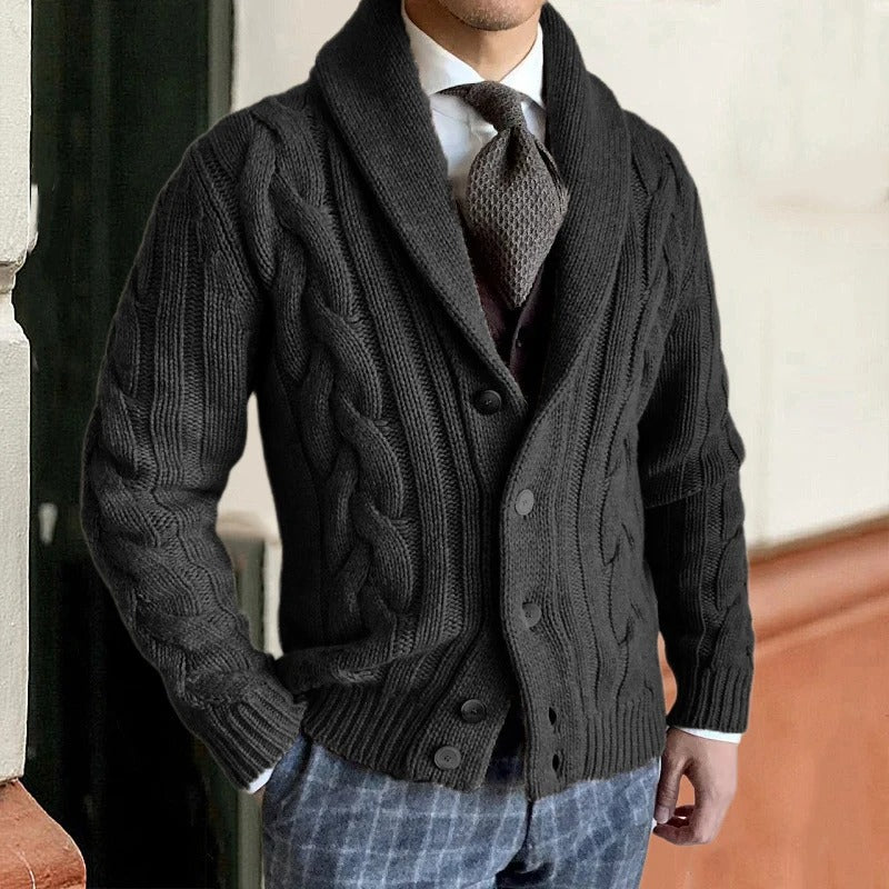 Cable Knit Shawl Collar Jacket for Men - Button Front - Image 4