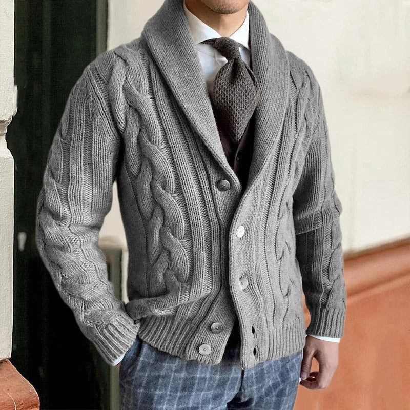 Cable Knit Shawl Collar Jacket for Men - Button Front - Image 2
