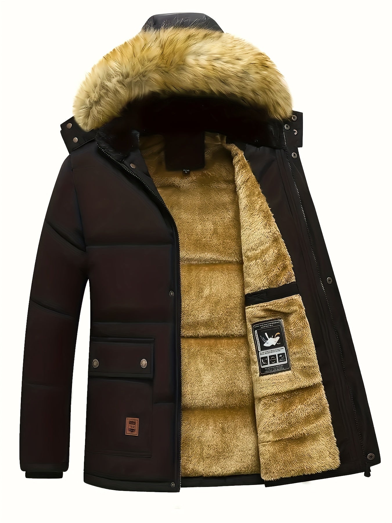 Puffer Hooded Jacket for Men - Faux Fur Hood - Image 2