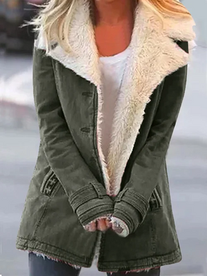 Faux Fur Collar Jacket for Women - Button-Down - Image 1