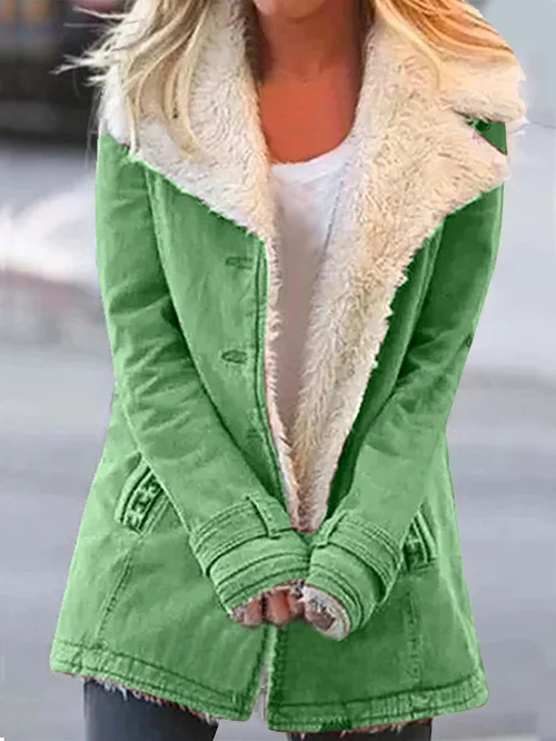Faux Fur Collar Jacket for Women - Button-Down - Image 5