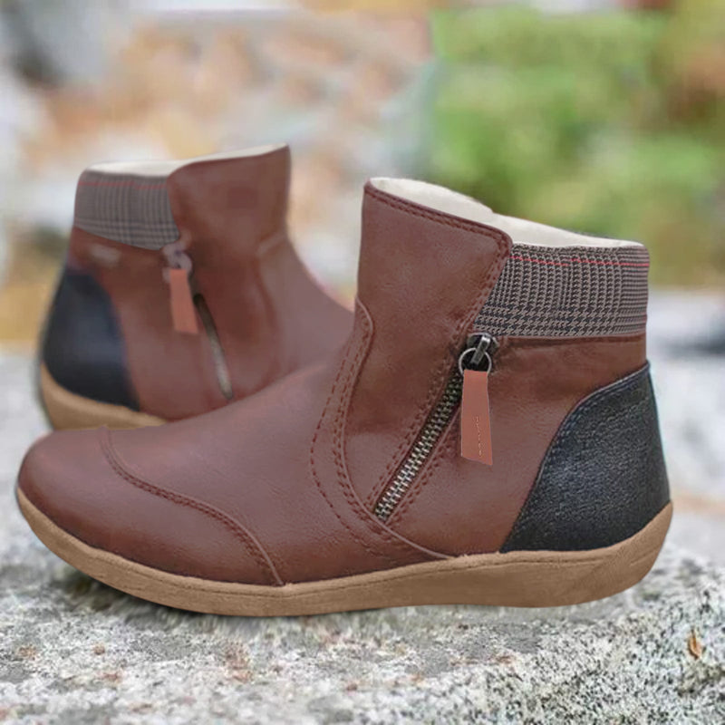 Ankle Flat Boots for Women - Color Block Heel - Image 1