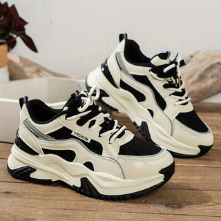 Chunky Platform Sneakers for Women - Panelled Design - Image 3