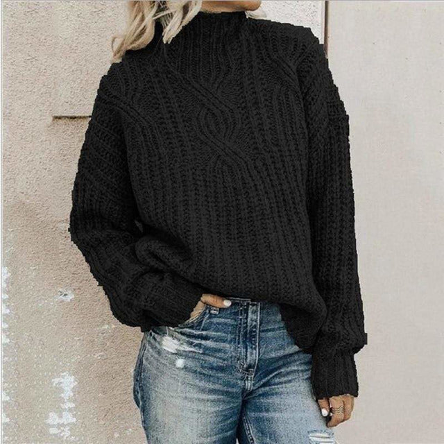 Cable Knit Pullover Sweater for Women - High Neck - Image 4