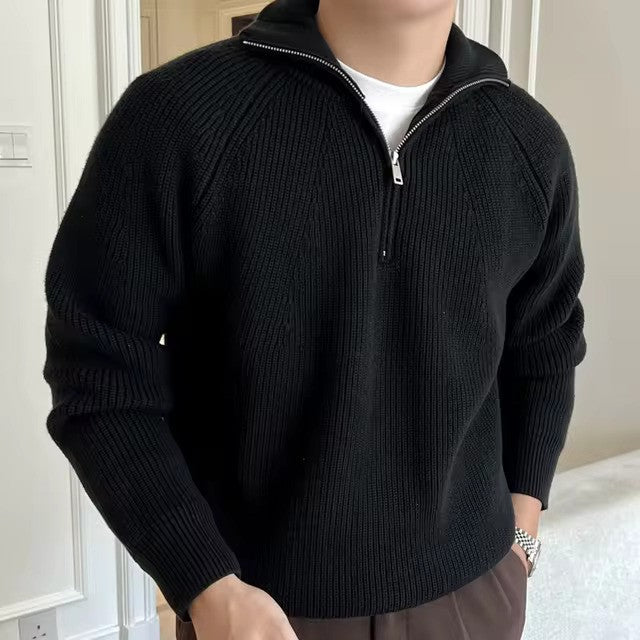 Ribbed Knit Quarter Zip Sweater for Men - Raglan Sleeves - Image 4