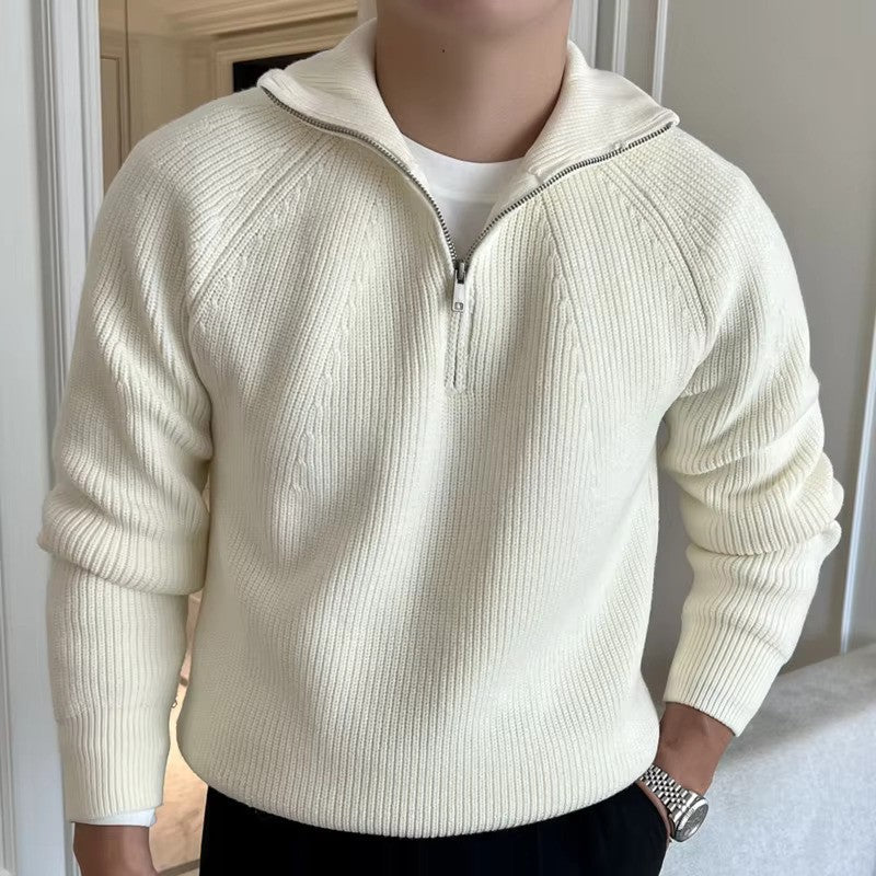 Ribbed Knit Quarter Zip Sweater for Men - Raglan Sleeves - Image 1