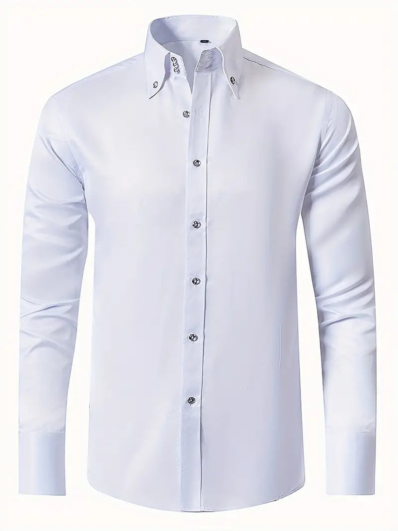Button-Down Slim Fit Dress Shirt for men - Long Sleeve Point Collar - Buttoned Cuffs Solid Color - Image 5