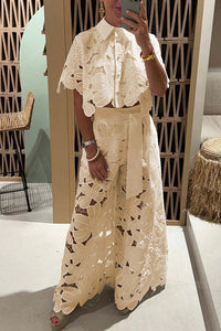 Two Piece Set for Women - Wide Leg Pants Cropped Top - Image 1